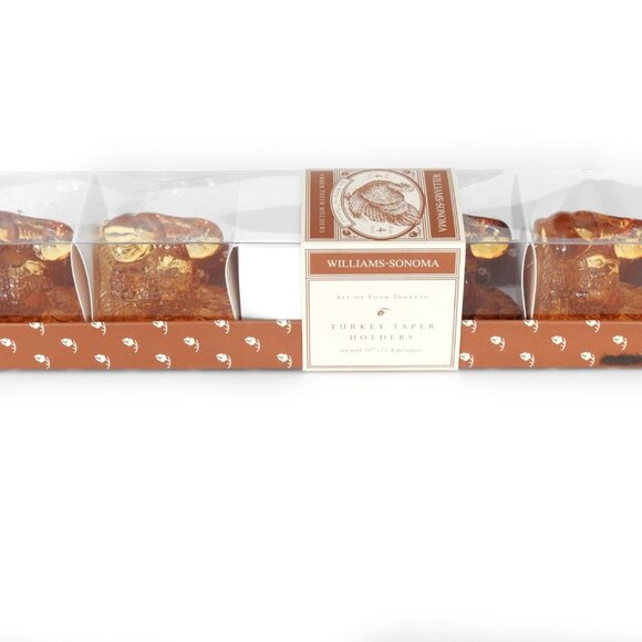 NOS Williams Sonoma Amber Glass Turkey Taper Candle Holders Set of 4 Sealed - Picture 9 of 10